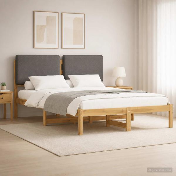 ARDEBO.de - Bettgestell mit gepolstertem Kopfteil Whitewash und Hellgrau