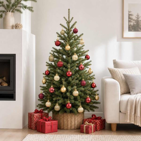 ARDEBO.de - Weihnachtskugelset 150 stk. Gold und Weinrot Durchmesser 3 cm