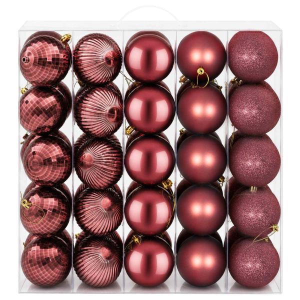 Weihnachtskugelset 50 stk. Weinrot Durchmesser 8 cm Polystyrol
