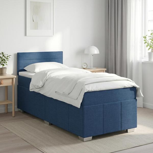 ARDEBO.de - Boxspringbett mit Matratze mit Kopfteil Blau 100 x 200 cm Stoff