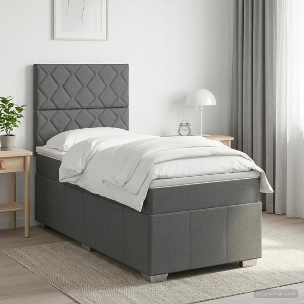 ARDEBO.de - Boxspringbett mit Matratze Dunkelgrau 100 x 200 cm Stoff
