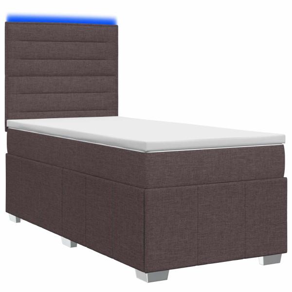 LED Boxspringbett mit Matratze Dunkelbraun 100 x 200 cm Stoff