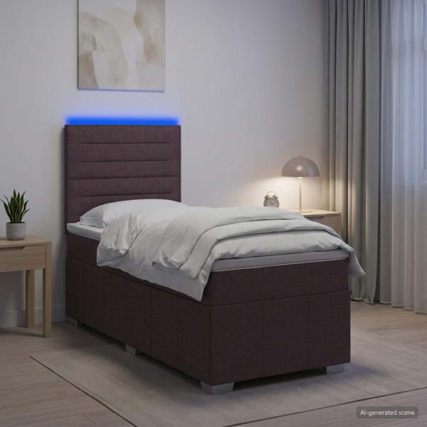 LED Boxspringbett mit Matratze Dunkelbraun 100 x 200 cm Stoff
