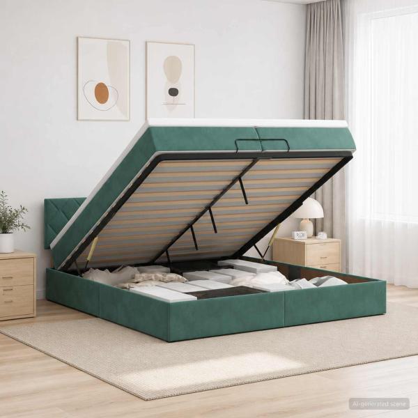 ARDEBO.de - Ottoman Bett mit Matratze Dunkelgrün 200 x 200 cm Samt