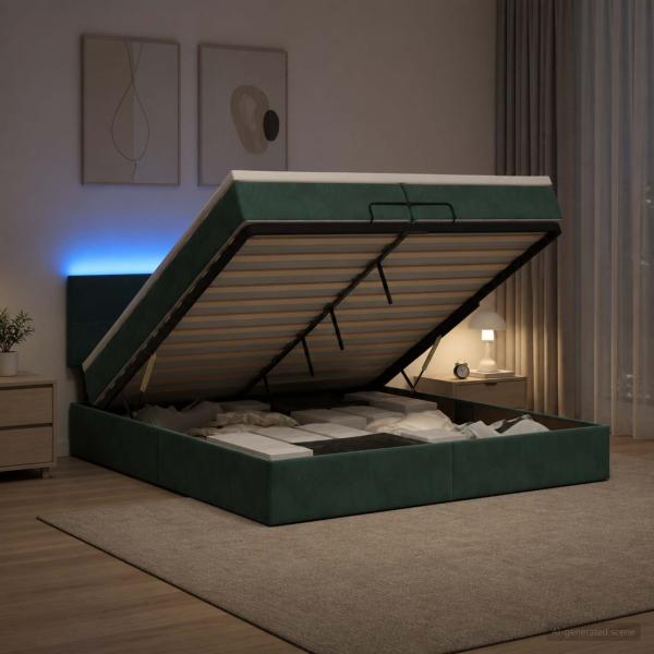 Ottoman-Bett mit Matratze und LED Dunkelgrün 200 x 200 cm Samt