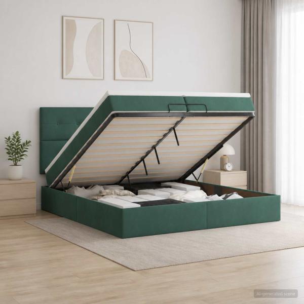 ARDEBO.de - Ottoman Bett mit Matratze Dunkelgrün 200 x 200 cm Samt