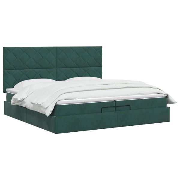 Ottoman Bett mit Matratze Dunkelgrün 200 x 200 cm Samt