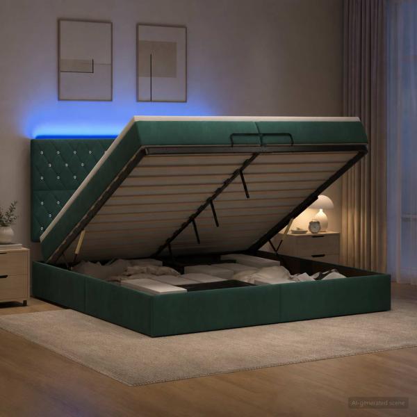 Ottoman-Bett mit Matratze und LED Dunkelgrün 200 x 200 cm Samt