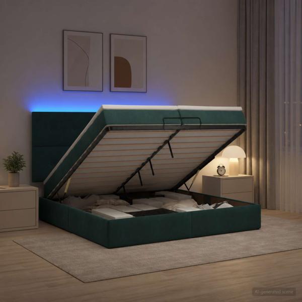 Ottoman-Bett mit Matratze und LED Dunkelgrün 200 x 200 cm Samt
