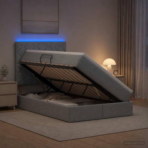 LED-Speicherbett mit Matratze Hellgrau 120 x 200 cm Stoff