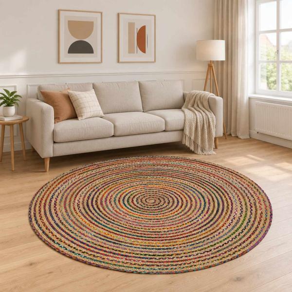 ARDEBO.de - Bereichsteppich Mehrfarbig Ø 240 cm Jute