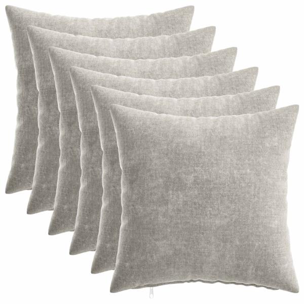Wurfkissen 6 stk. HEERLEN Hellgrau 30 x 30 cm Chenille-Stoff