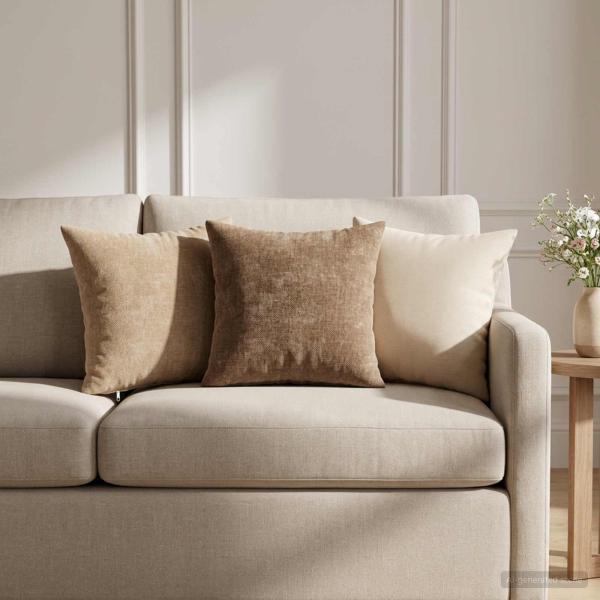 ARDEBO.de - Wurfkissen 2 stk. HEERLEN Creme 40 x 40 cm Chenille-Stoff