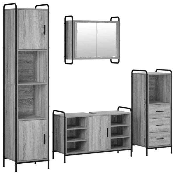Badezimmerschrank-Set 4 stk. Sonoma-Grau 40 x 36 x 181 cm