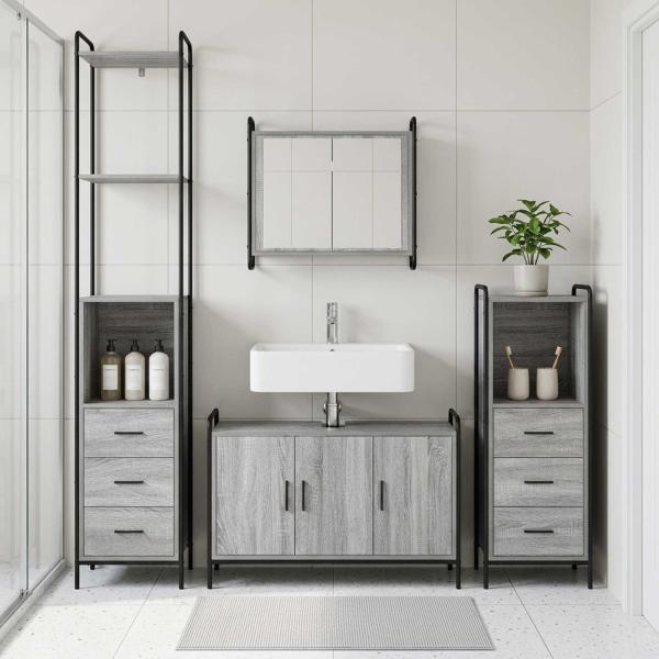 ARDEBO.de - Badezimmerschrank-Set 4 stk. Sonoma-Grau 40 x 36 x 200,5 cm