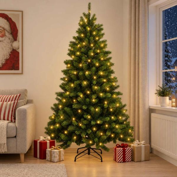 ARDEBO.de - Künstlicher klappbarer Weihnachtsbaum 210 cm 300 LEDs