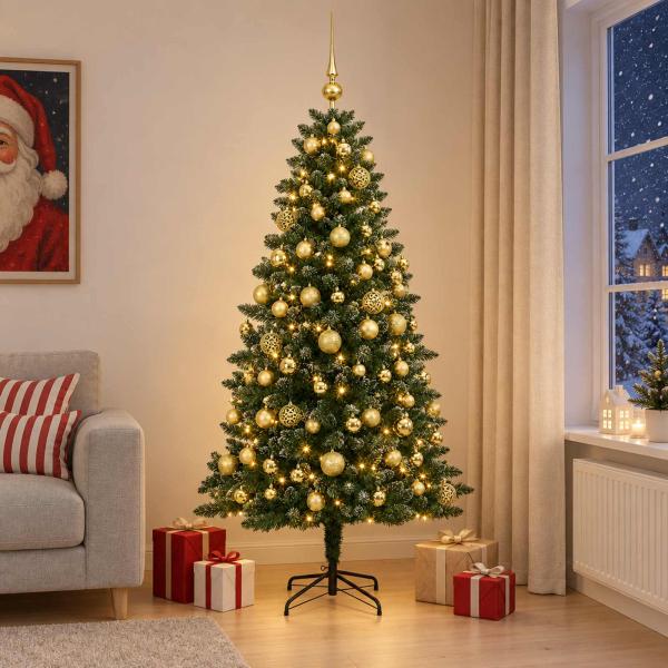 Künstlicher Weihnachtsbaum mit Kugel 210 cm 300 LEDs