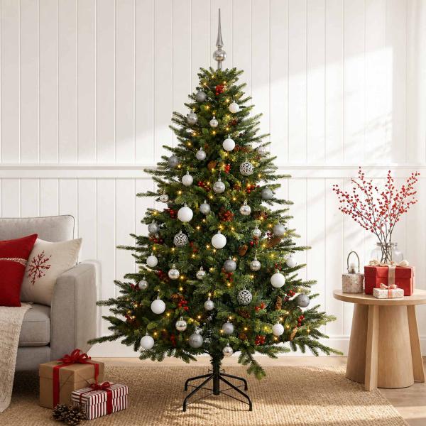 ARDEBO.de - Künstlicher Weihnachtsbaum mit Weihnachtskugel 150 cm 150 LEDs