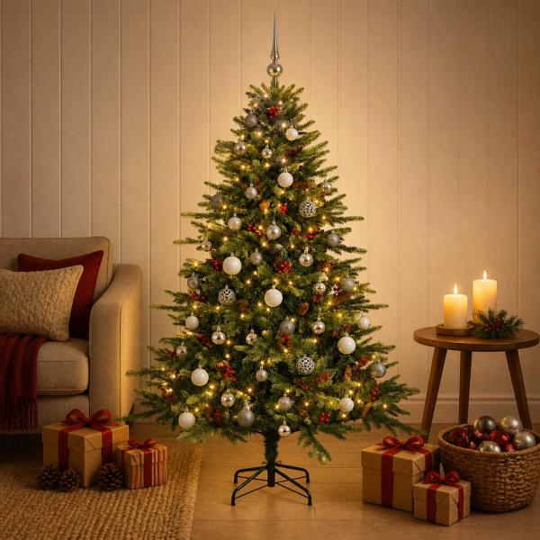 Künstlicher Weihnachtsbaum mit Weihnachtskugel 150 cm 150 LEDs