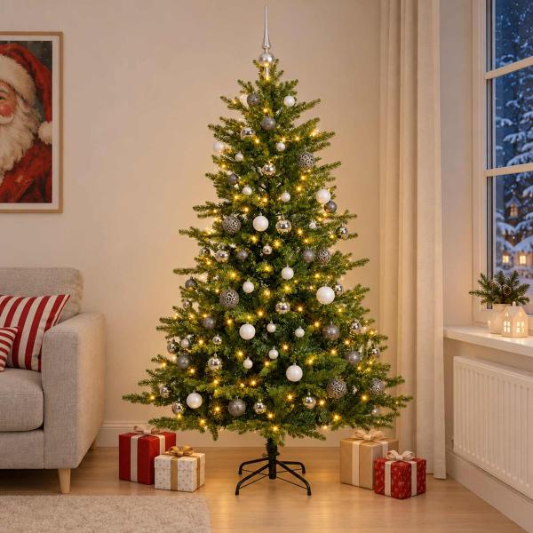 ARDEBO.de - Künstlicher Weihnachtsbaum mit Weihnachtskugel 240 cm 300 LEDs