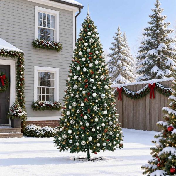 ARDEBO.de - Künstlicher Weihnachtsbaum mit Klappsystem und Weihnachtskugeln