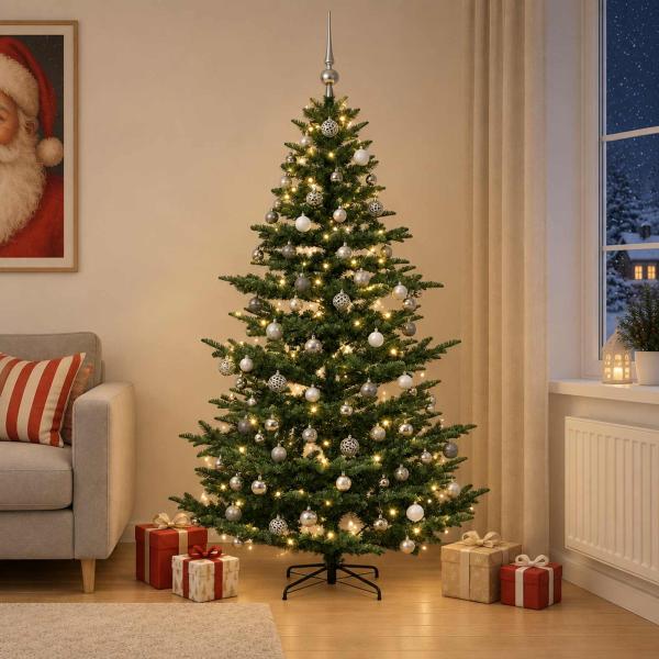 ARDEBO.de - Künstlicher Weihnachtsbaum mit Weihnachtskugel 210 cm 300 LEDs