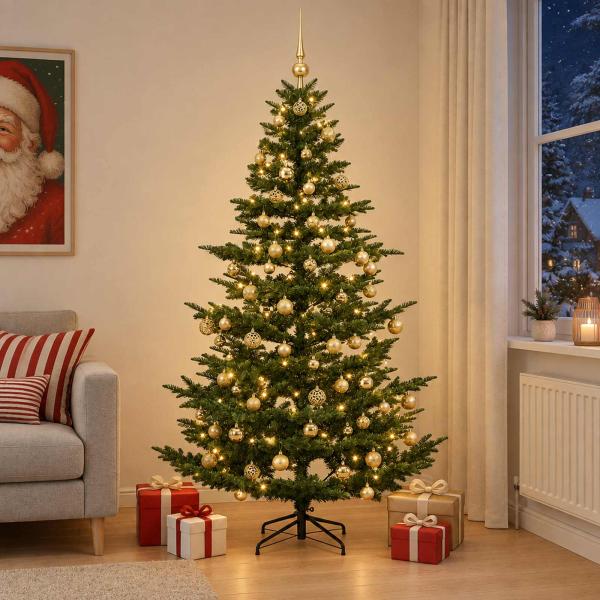 ARDEBO.de - Künstlicher Weihnachtsbaum mit Weihnachtskugel 240 cm 300 LEDs