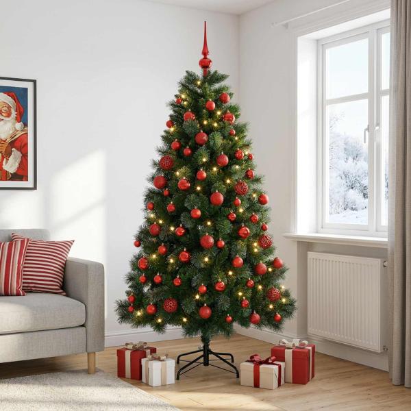 Künstlicher Weihnachtsbaum mit Weihnachtskugel 180 cm 300 LEDs