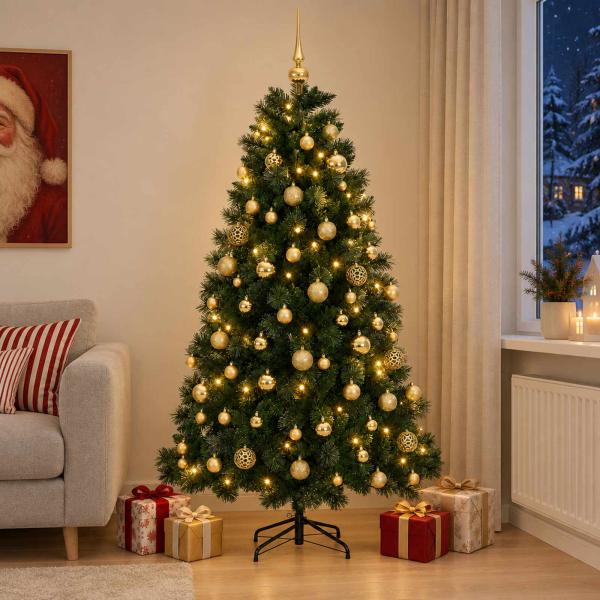 ARDEBO.de - Künstlicher Weihnachtsbaum mit Kugeln 180 cm 300 LEDs
