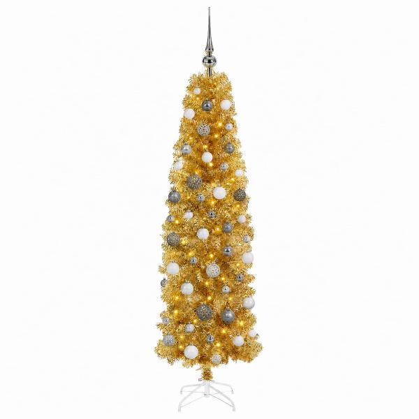 Künstlicher schlanker Weihnachtsbaum mit Kugeln 180 cm 300 LEDs
