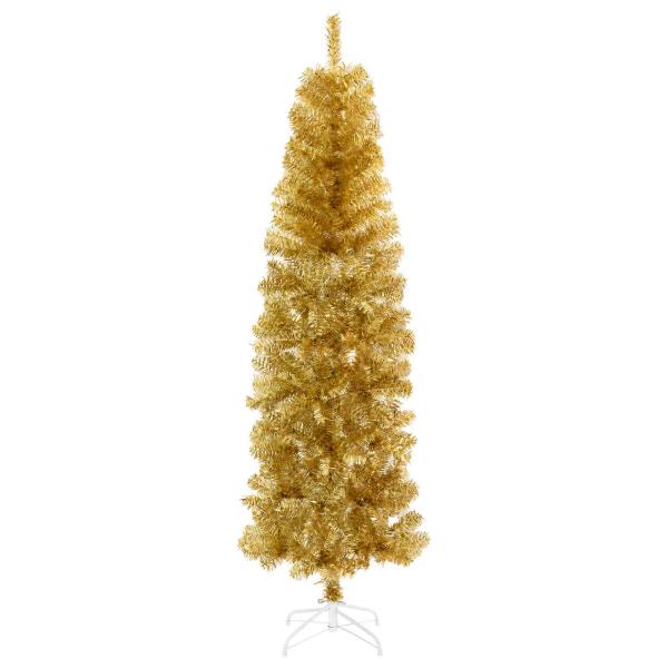 Künstlicher schlanker Weihnachtsbaum mit Kugeln 180 cm 300 LEDs
