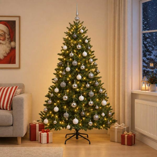 ARDEBO.de - Künstlicher Weihnachtsbaum mit Weihnachtskugel 210 cm 300 LEDs