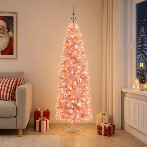 Künstlicher schmaler Weihnachtsbaum mit Weihnachtskugel 180 cm