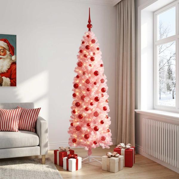 Künstlicher schmaler Weihnachtsbaum mit Weihnachtskugel 240 cm