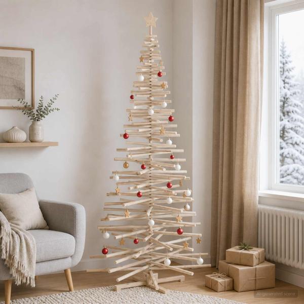 ARDEBO.de - Holz Weihnachtsbaum KOTKA 240 cm Massives Kiefernholz Natürlich
