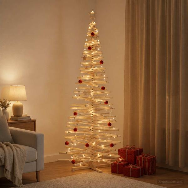 Holz Weihnachtsbaum KOTKA 240 cm Massives Kiefernholz Natürlich
