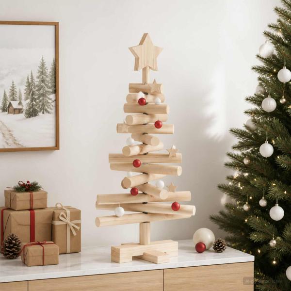 Holz Weihnachtsbaum KOTKA 60 cm Massives Kiefernholz Natürlich