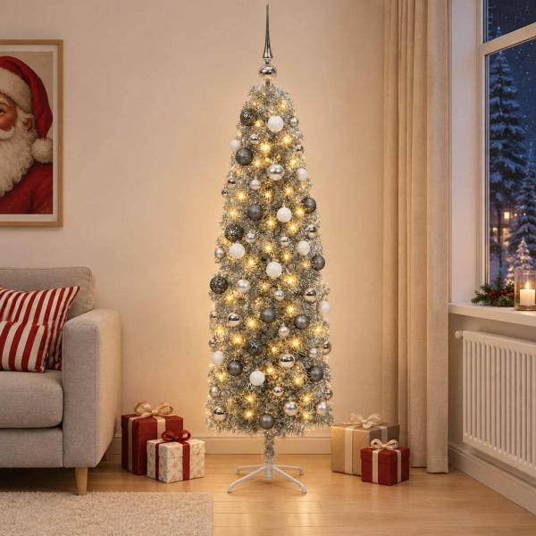 ARDEBO.de - Künstlicher schmaler Weihnachtsbaum mit Weihnachtskugel 180 cm