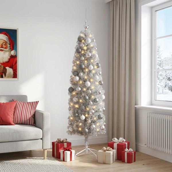 Künstlicher schmaler Weihnachtsbaum mit Weihnachtskugel 180 cm