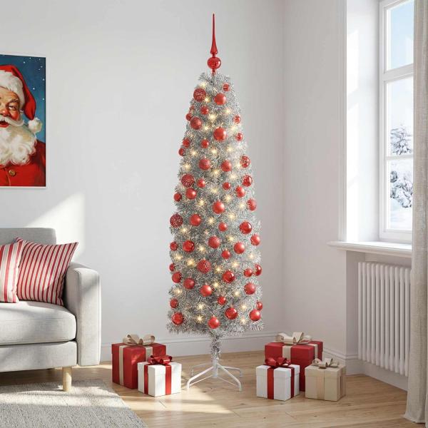 Künstlicher schmaler Weihnachtsbaum mit Weihnachtskugel 180 cm