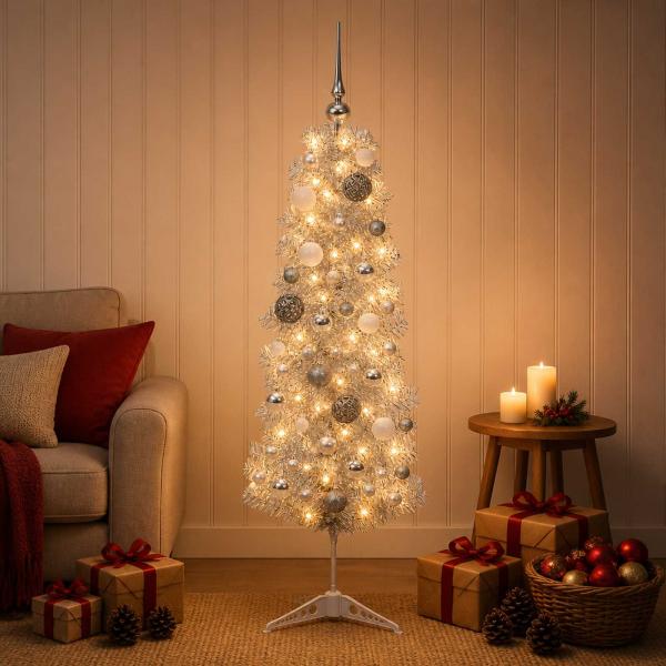 Künstlicher schmaler Weihnachtsbaum mit Weihnachtskugel 150 cm