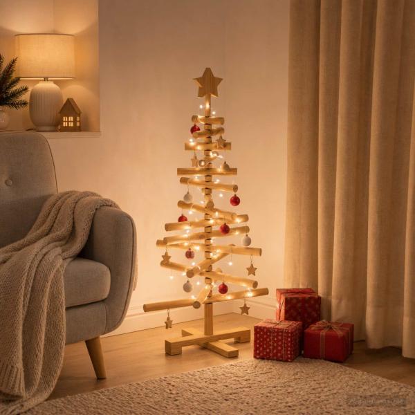 Holz Weihnachtsbaum KOTKA 90 cm Massives Kiefernholz