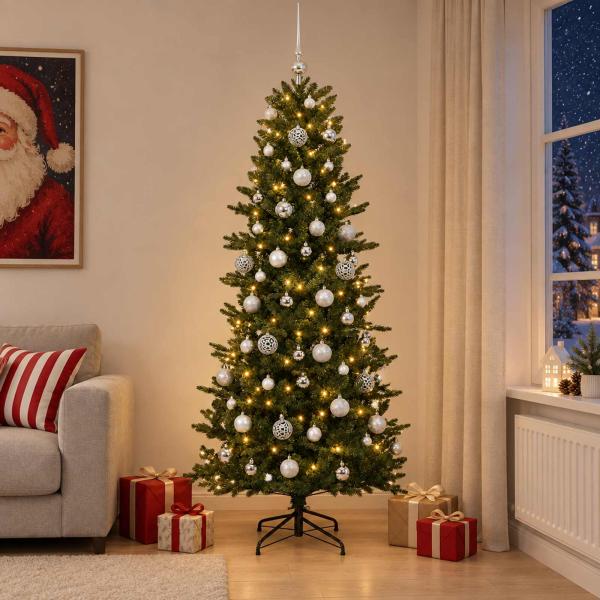 ARDEBO.de - Künstlicher Weihnachtsbaum mit Weihnachtskugel 210 cm 300 LEDs