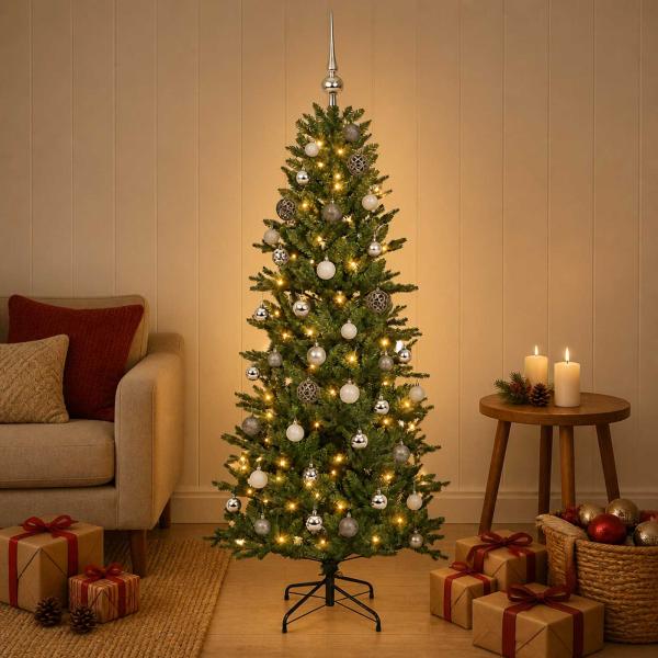 ARDEBO.de - Künstlicher Weihnachtsbaum mit Weihnachtskugel 120 cm 150 LEDs