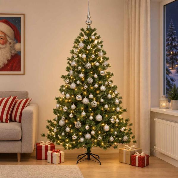 Künstlicher Weihnachtsbaum mit Weihnachtskugel 210 cm 300 LEDs