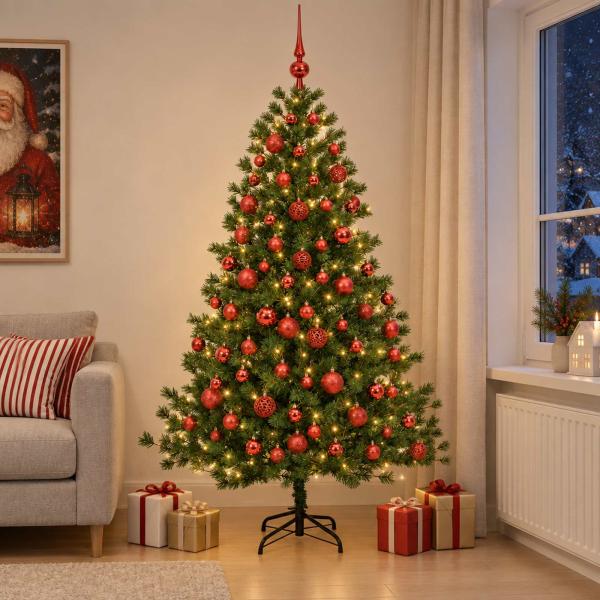 ARDEBO.de - Künstlicher Weihnachtsbaum mit Weihnachtskugel 180 cm 300 LEDs