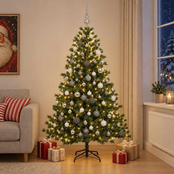 ARDEBO.de - Künstlicher Weihnachtsbaum mit Weihnachtskugel 180 cm 300 LEDs