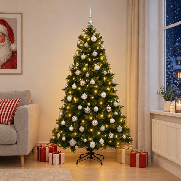 ARDEBO.de - Künstlicher Weihnachtsbaum mit Weihnachtskugel 180 cm 300 LEDs