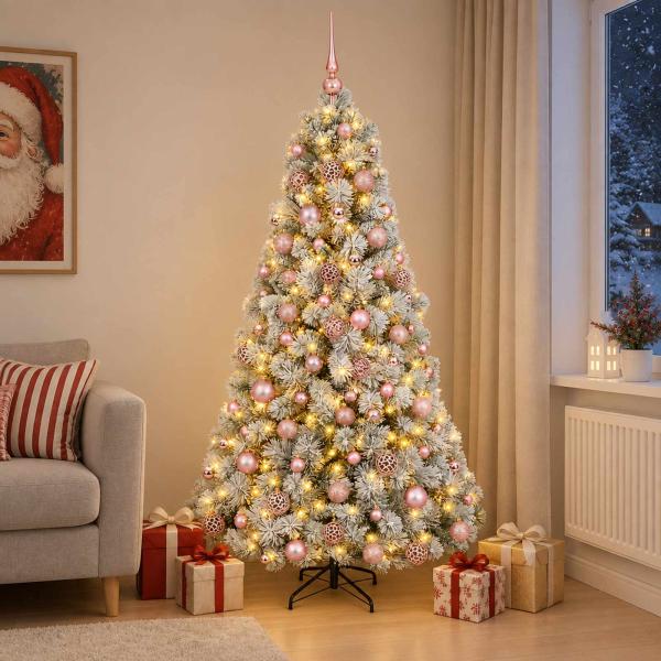 ARDEBO.de - Künstlicher Weihnachtsbaum mit Weihnachtskugel 210 cm 300 LEDs