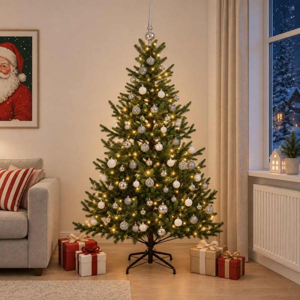 ARDEBO.de - Künstlicher Weihnachtsbaum mit Weihnachtskugel 180 cm 300 LEDs